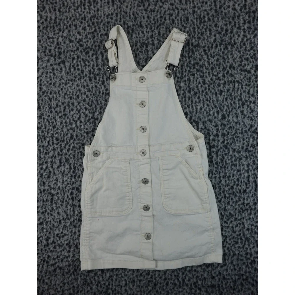 OshKosh‎ Bgosh Girls White Denim Button Front Overall Dress Size 7 OSH89379-SSI